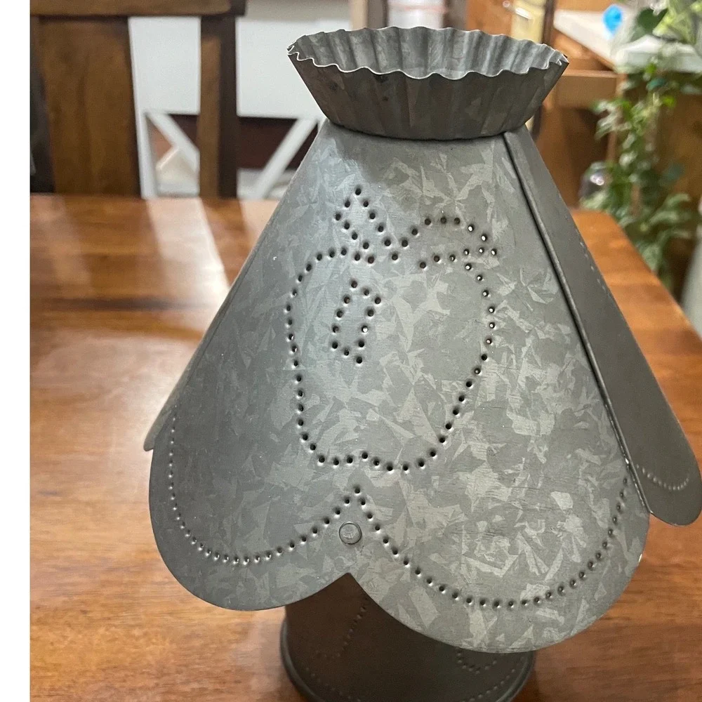 Rustic Galvanized Punched Tin Apple Candle Warmer Shade and Base Set Farmhouse